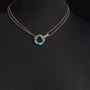 Gold and Blue Minimalist Necklace with Crescent Charm